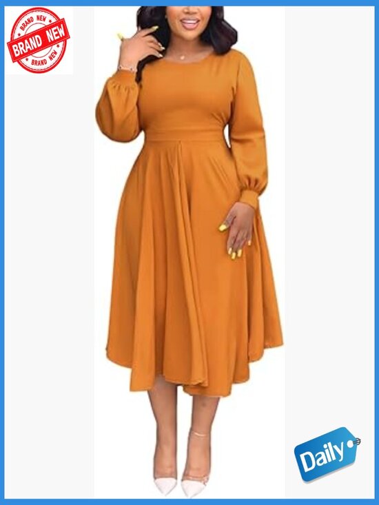 Dresses & Skirts - Semi-Formal Maxi Dress Long Puff Sleeves A-Line Swing